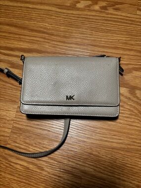 Michael Kors Taupe Pebbled Leather Crossbody Wallet